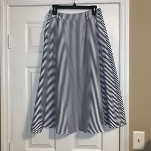Blue & White Circle striped midi skirt w/ pockets